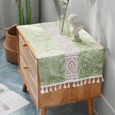 Imagem de Toalha de mesa de cabeceira pequena rústica, capa de mesa de cabeceira com borla, tecido de poliéster de renda vazada, impermeável, lavável, capa contra poeira para decoração de móveis de cômoda de