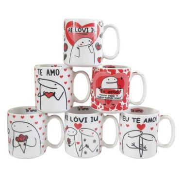 Imagem de Kit Jogo Conjunto 6 Canecas 300ml Porcelana Estampa Variada - Antilope