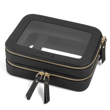 Imagem de Bolsa de maquiagem Prite Clear Double Layer Cosmetic Bag Black