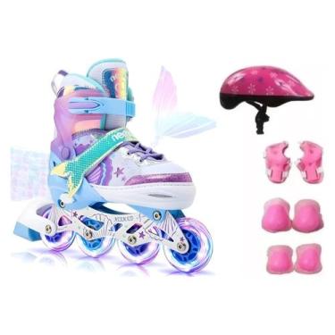 Imagem de Patins 4 Rodas Inline Infantil Rodas Em Led Com Kit Proteção - Pro Bab