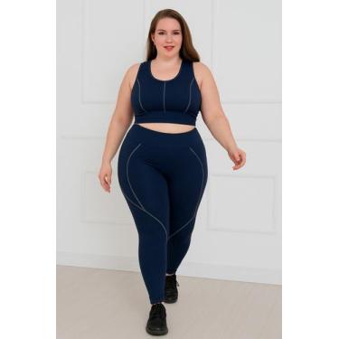 Imagem de Conjunto Plus Size Academia Top E Calça Sem Transparência - WM, G1, Az