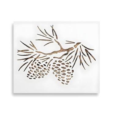Imagem de Estêncil de galho de árvore de pinha 20 x 25 cm - Modelo de desenho reutilizável de corte personalizado