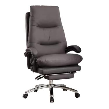Imagem de hezhuhe2258 Cadeira de escritório, cadeira de escritório em casa, lazer, confortável, acolchoada, secretária, quarto, estudo, encosto alto, couro PU ajustável (cinza)