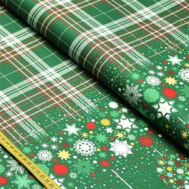 Imagem de Tecido de Sarja Hidrorrepelente Natal : Põe na Mesa Barrado Bolas com 