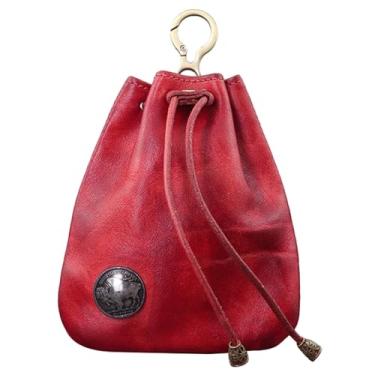 Imagem de Porta-chaves de couro curtido com vegetais, carteira de cartão de moedas de couro envelhecido, mini bolsa multifuncional para chaves de carro, Rojo, One Size