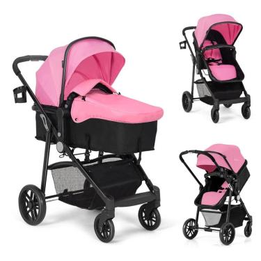 Imagem de Carrinho de Bebê 2 em 1 com Suspensão e Porta Copos, Baby Joy, Rosa