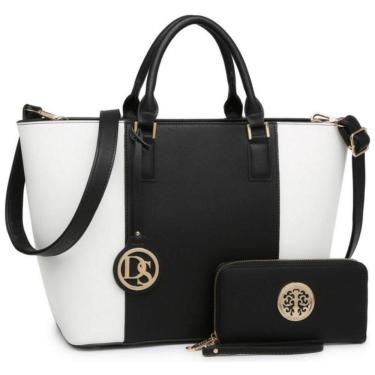 Imagem de Bolsa de Ombro Feminina com Aça Superior e Carteira, e Branca, DASEIN KC XL 02 6417W BK, WT, Preto