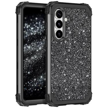 Imagem de LONTECT Capa para Galaxy S25 FE 5G à prova de choque, três camadas, resistente, híbrida, resistente, de alto impacto, capa protetora com glitter para Samsung Galaxy S25 FE 5G 2025, preto brilhante
