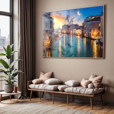 Imagem de Quadro com Moldura e Acrilico Cristal Vidro Sala Quarto Venezza Paisagem Decorativo Horizontal Grande Hall