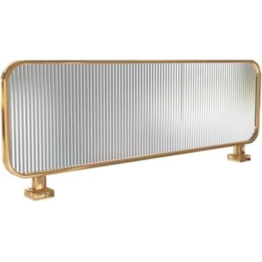 Imagem de Divisórias de vidro independentes para sala de jantar Divisórias decorativas para sala de jantar Vidro fosco Guarda-chuvas de bancada translúcidos Design de faixa de ouro Ideal para restaurantes e