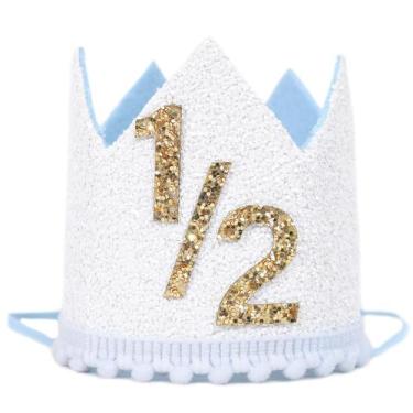 Imagem de Half Birthday Crown WAWUO para meninos - chapéu de festa branco, azul