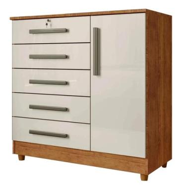 Imagem de Cômoda Vitória 5 Gavetas 1 Porta Rud Rack Cor Cedro Areia - Estrela Mó
