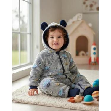 Imagem de Macacão Fleece Bebê Super Quentinho com Touca e Orelhinhas Menina ou M