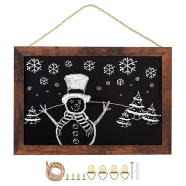 Imagem de Umtiti Quadro negro de superfície magnética, 22 cm x 32 cm, moldura de madeira marrom vintage, placa preta de parede para usar em casa, escritório e restaurante, quadro-negro-2232BN-US