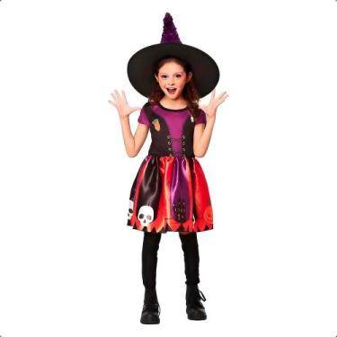 Imagem de Fantasia Halloween Infantil pra Menina Criança Vestido Bruxa Bruxinha 