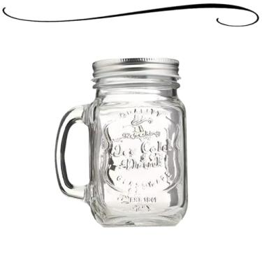 Imagem de Jarrinhas Canecas Retrô Vintage Vidro Com Tampa de Metal e Canudo Vidro Drinks Barzinho Barman Bartender 480ml