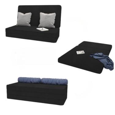 Imagem de Puff Dobrável Sofá Cama Retrátil Moderno Estofado Sala Quarto Compacto Confortável Multifuncional