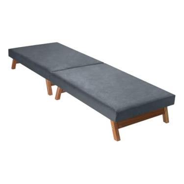 Imagem de Cama Dobrável Portátil Estofada Maleta Solteiro Confortável Macia Pés Madeira(Cama,Cinza)