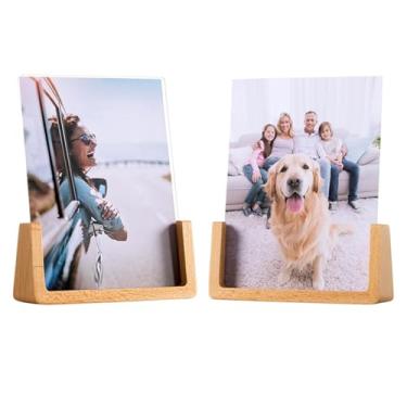 Imagem de Conjunto de 2 molduras de madeira rústica, 10 x 15 cm, com base de madeira de faia, dupla face, capas de acrílico de alta definição, suporte de menu, para mesa ou mesa (vertical de 10 x 15 cm)