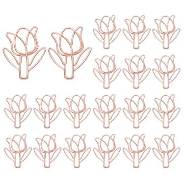Imagem de Clipe de papel fofo, 20 peças, clipe de papel em forma de tulipa de metal engraçado, clipes de agenda, grampo para casa, escritório, organização de arquivos, decoração de casamento, ouro rosa