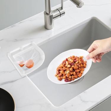 Imagem de Suporte de coletor de alimentos para pia triangular de cozinha com 30 peças de sacos de malha de filtragem de tamanho grande, coador de pia de canto de plástico para a maioria dos tamanhos de pia de