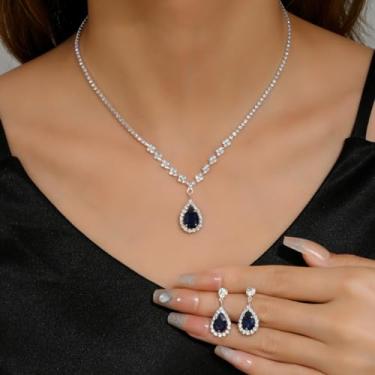 Imagem de Conjunto de joias de zircônia cúbica com pingente de gota d'água de strass cintilante, conjunto de joias estéticas para mulheres, dama de honra, Adjustable, Liga de aço, Sem Pedra Preciosa