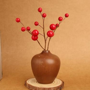 Imagem de 5 peças de decoração artificial de caule de baga vermelha de Natal com 5 cabeças de galhos de árvore de Natal 16,5 cm
