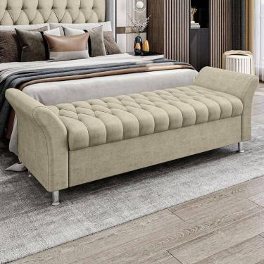 Imagem de Recamier Puff Estofado Casal 140 Cm ágata Veludo Bege