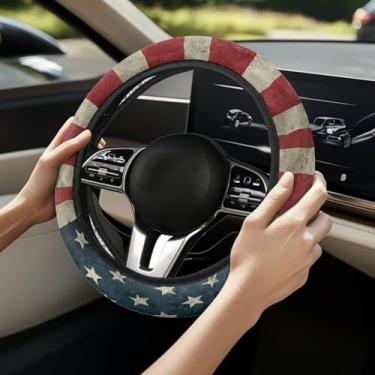Imagem de Capa de volante de carro com padrão de bandeira americana para homens e mulheres protetor de volante de neoprene universal adequado para SUV