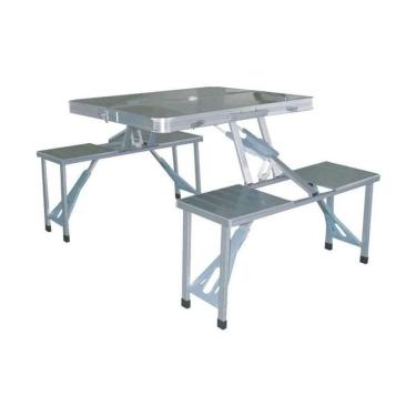 Imagem de Mesa Dobrável Com Banquinho Camping Dobrável Vira Maleta