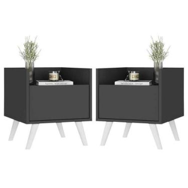 Imagem de Kit+2 Mesas De Cabeceira 40cm+Pés Retrô Mp4044 Preta/Branca - MULTIMOV