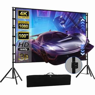 Imagem de Tela de Projeção Portátil 100 Polegadas, 16:9, 68-210cm Ajustável, 160° Ângulo de Visão, Dupla Face