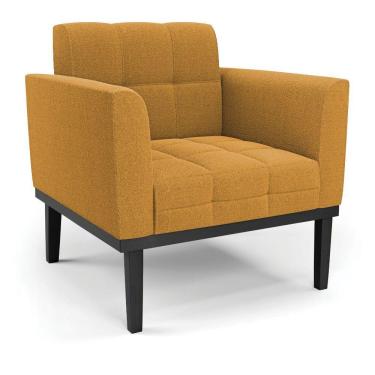 Imagem de Poltrona Para Sala Base Madeira Fixa Preto Elisa Bouclê D03 - D'rossi Cor Mostarda