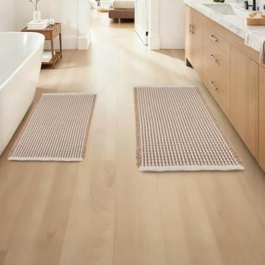 Imagem de ArtyCozy Conjunto de 2 tapetes de banho waffle, super absorventes macios e antiderrapantes com cola quente de tecido plano para banheiro, tapetes de banho laváveis na máquina, 51 cm × 81 cm Plus 43 cm
