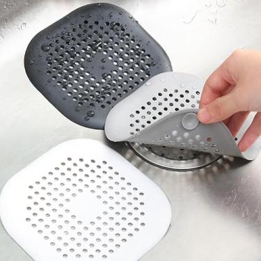 Imagem de Captador de ralo de cabelo, capa de drenagem quadrada de silicone para chuveiro, tampa de pia com ventosa, fácil instalação para banheiro, banheira, cozinha