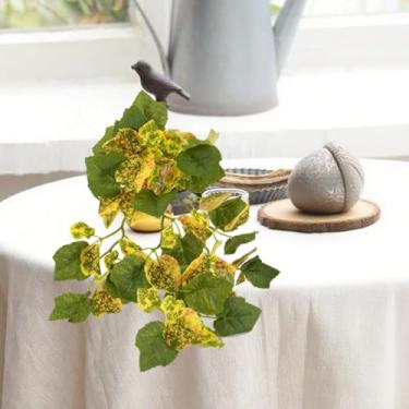 Imagem de Plantas de vegetação artificial, folhas de plástico falso, com hastes resistentes a UV e arbustos de plantas artificiais para decoração de casa, varanda (folha de bordo)