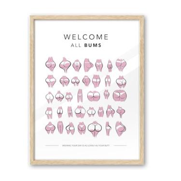 Imagem de iHery Arte de parede emoldurada de madeira de nogueira de carvalho natural, 30,5 x 40,6 cm, todos os s são bem-vindos, rosa, bonito, bumbum, banheiro, parede, decoração, para banheiro