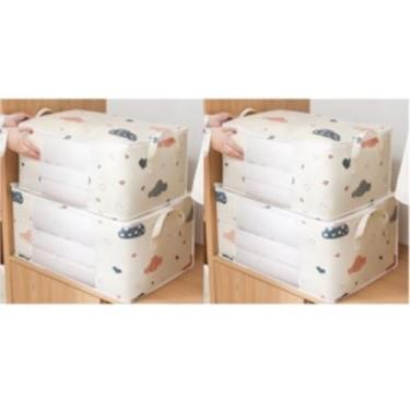 Imagem de Kit 4 Caixas Organizadoras de Roupas e Cobertores TNT Respirável – Anti Mofo, Anti Poeira e Anti Umidade para Armário, Closet e Edredom(4 Peça-Bege-141006)