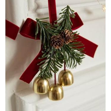 Imagem de Conjunto de 3 sinos de Natal, sinos rústicos de ferro vintage feitos à mão com corda de juta natural para pendurar – Decorações de Natal de fazenda para árvore, cornija, porta, parede e decoração de