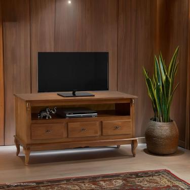 Imagem de Rack Para Sala 3 Gavetas E Nicho Pés Luis Xv - Imbuia Glazer