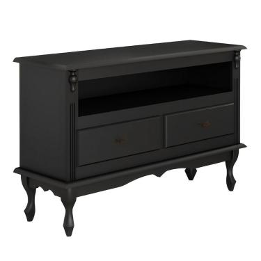 Imagem de Rack Para Tv 45 Polegadas 2 Gavetas Nicho E Pés Luiz Xv - Preto Laca