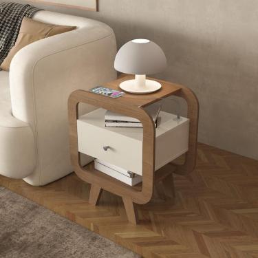 Imagem de Mesa Lateral Com 1 Gaveta E Portas Usb Multimóveis Cr45304 Cinamomo-off White
