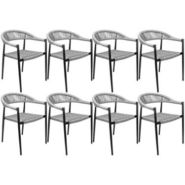 Imagem de Kit 08 Cadeiras Decorativas área Gourmet Base Preto Corda Náutica Nevada R01 Chumbo - Lyam Decor