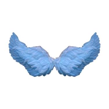 Imagem de Colaxi Asas de anjo em penas para festas infantis, baile de máscaras, meninas, 60 cm x 35 cm, Azul Claro
