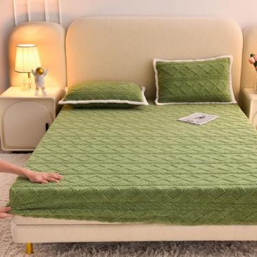 Imagem de Capa de colchão, protetor de colchão de veludo macio, respirável e silencioso, elástico com bolso profundo, antiderrapante, à prova de poeira, para cama queen size - verde | 180 x 200 cm (apenas capa