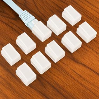 Imagem de 10 peças, conector, capa protetora contra poeira, plugue de cabo Ethernet, capa protetora para RJ45 Pass Through Connector Network Indoor Outdoor (Branco)