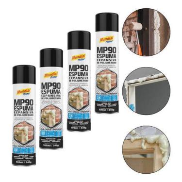 Imagem de Kit 4 Espuma expansiva Poliuretano 500ml 320g Mundial Prime MP90 - AER