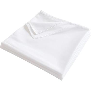 Imagem de Warmstar Lençol de cama solteiro branco 100% algodão, 600 fios, cetim, macio, respirável, durável, lençol de cima, 1 peça