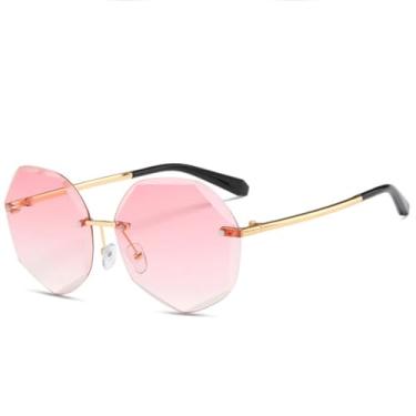 Imagem de JRLLFD Óculos de sol femininos sem aro de metal, moda de luxo, para homens, uso ao ar livre, verão, feminino, UV400 (rosa degradê)