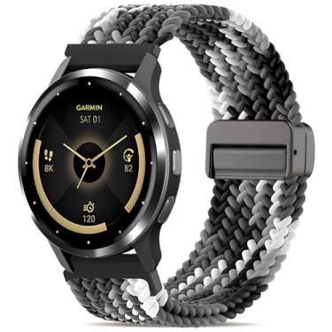Imagem de Oanux Pulseira trançada magnética de 22 mm compatível com Garmin Vivoactive 4/Venu 3/Venu 2, pulseira elástica esportiva macia de nylon elástico para Forerunner 265/255/255 Music masculino e feminino